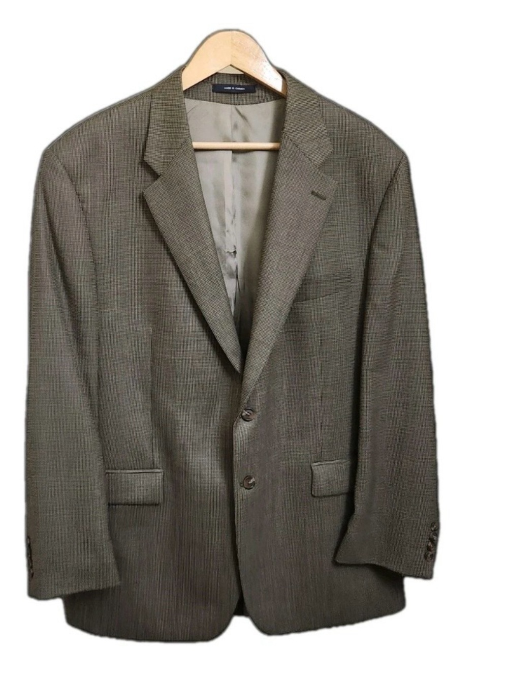 LAUREN RALPH LAUREN 100% WOOL MENS 46R OLIVE GREEN/BROWN HOUNDSTOOTH SPORT COAT